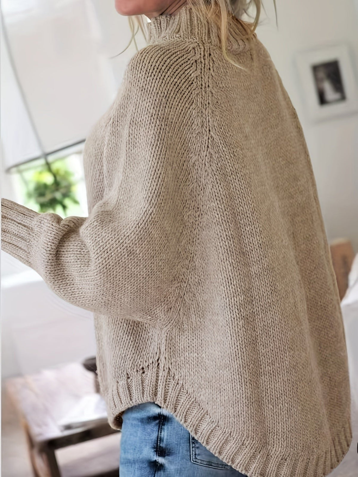 Women's Oversized Cable-Knit Turtleneck Sweater