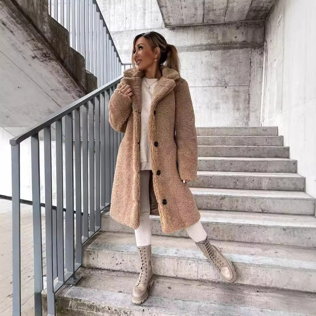 Women's Oversized Teddy Coat - Khaki