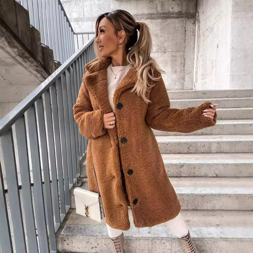 Women's Oversized Teddy Coat - Brown