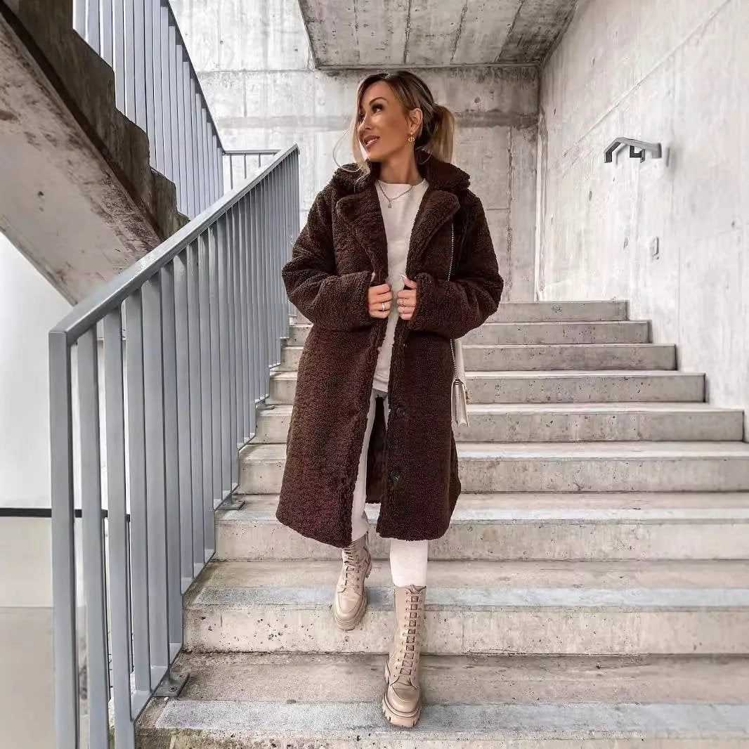 Women's Oversized Teddy Coat - Coffee