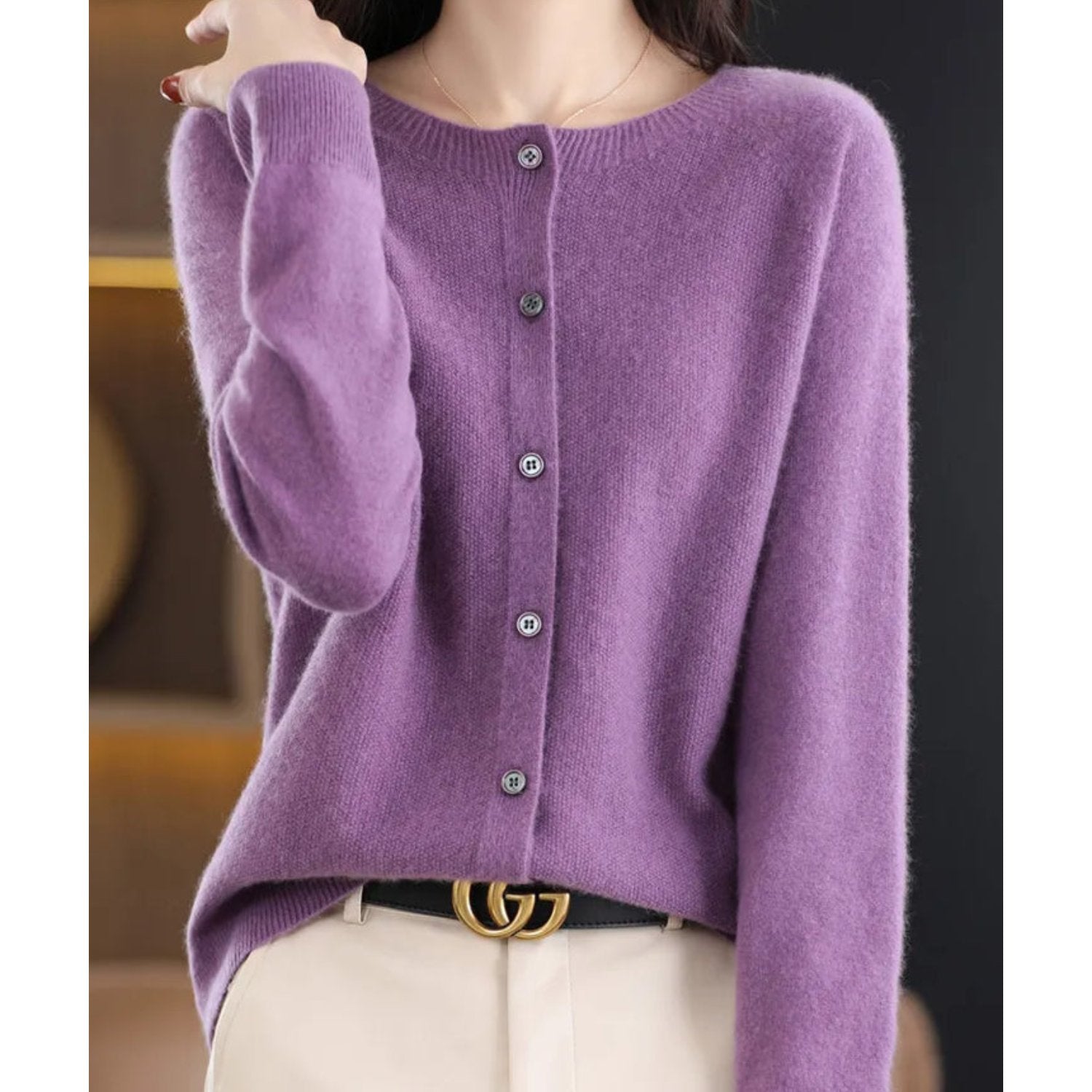Women's Wool Cardigan - Lilac