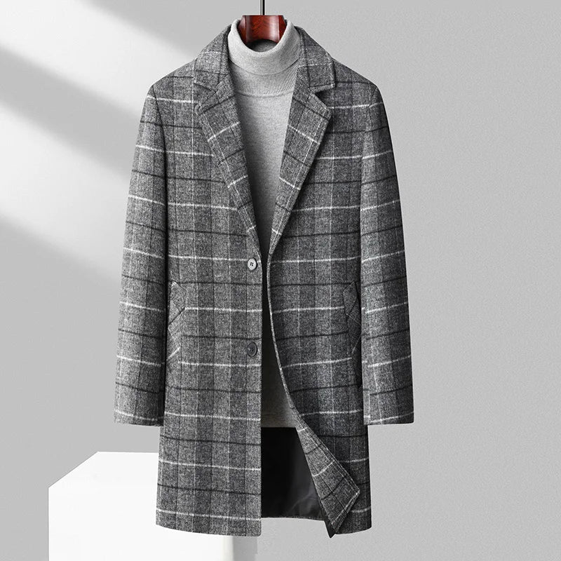 Nathan Men's Wool Checked Single Breasted Trench Coat 1