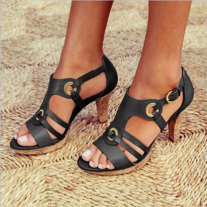 Open Toe Heels - Black