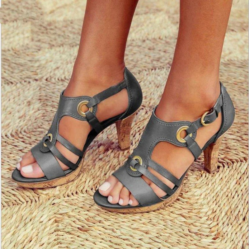 Open Toe Heels - Gray