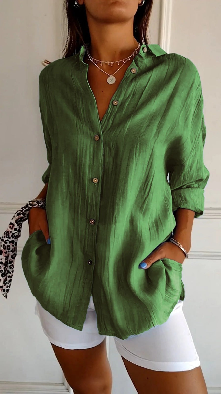 Oversized Long Sleeve Shirt - Green