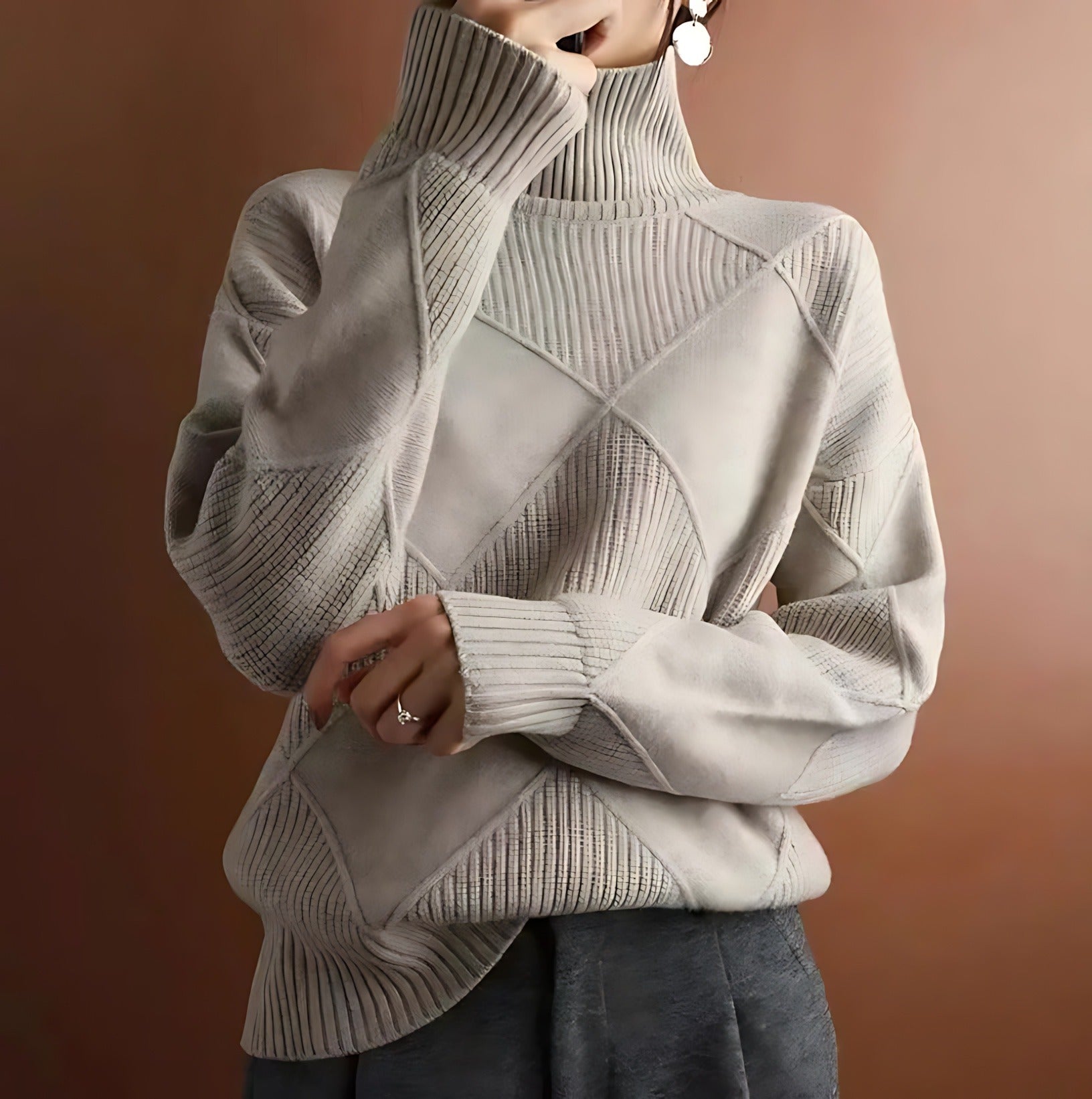 Oversized Turtleneck Sweater - Khaki
