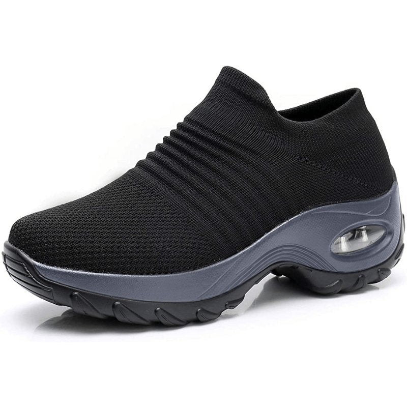 Women's Knit Platform Sneakers - Black (Gray Sole)