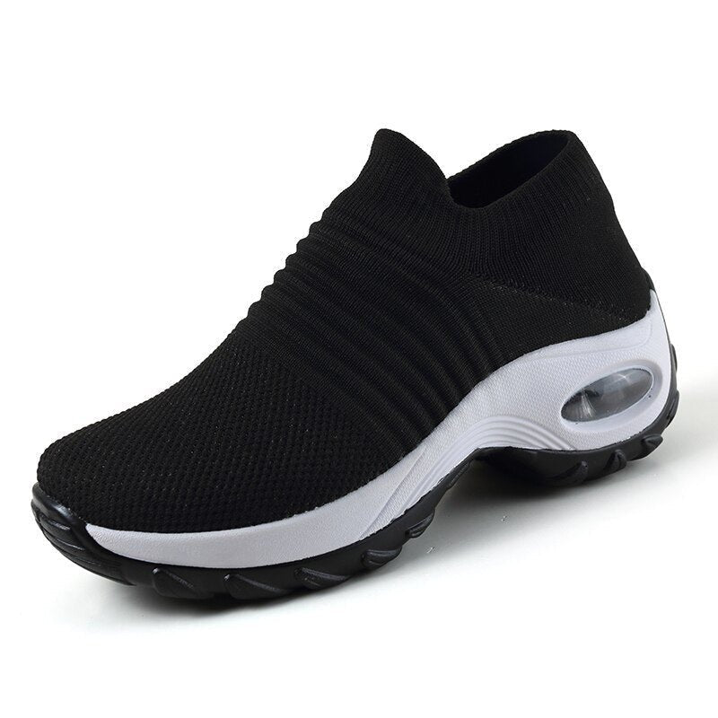Women's Knit Platform Sneakers - Black (White Sole)