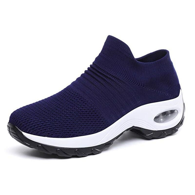 Women's Knit Platform Sneakers - Blue (White Sole)
