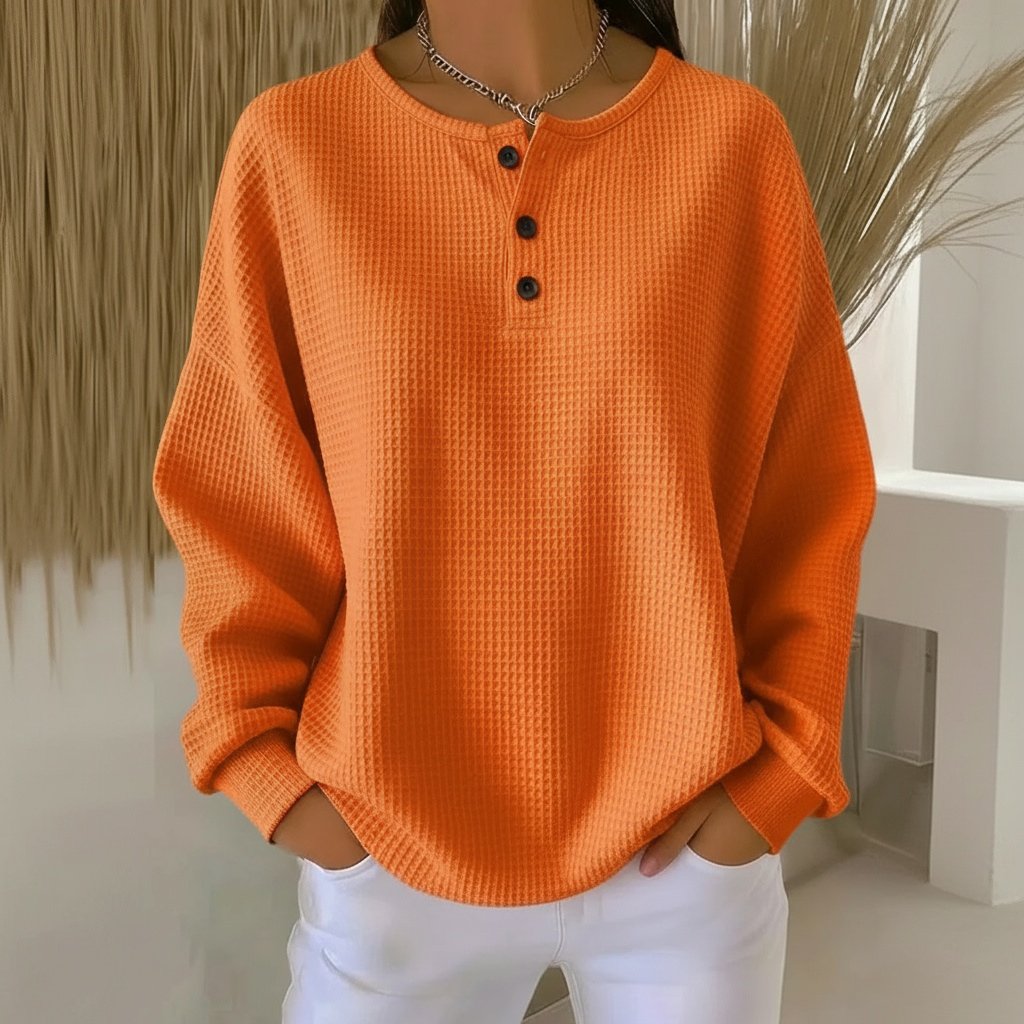 Women's Long Sleeve Oversized Waffle Knit Henley