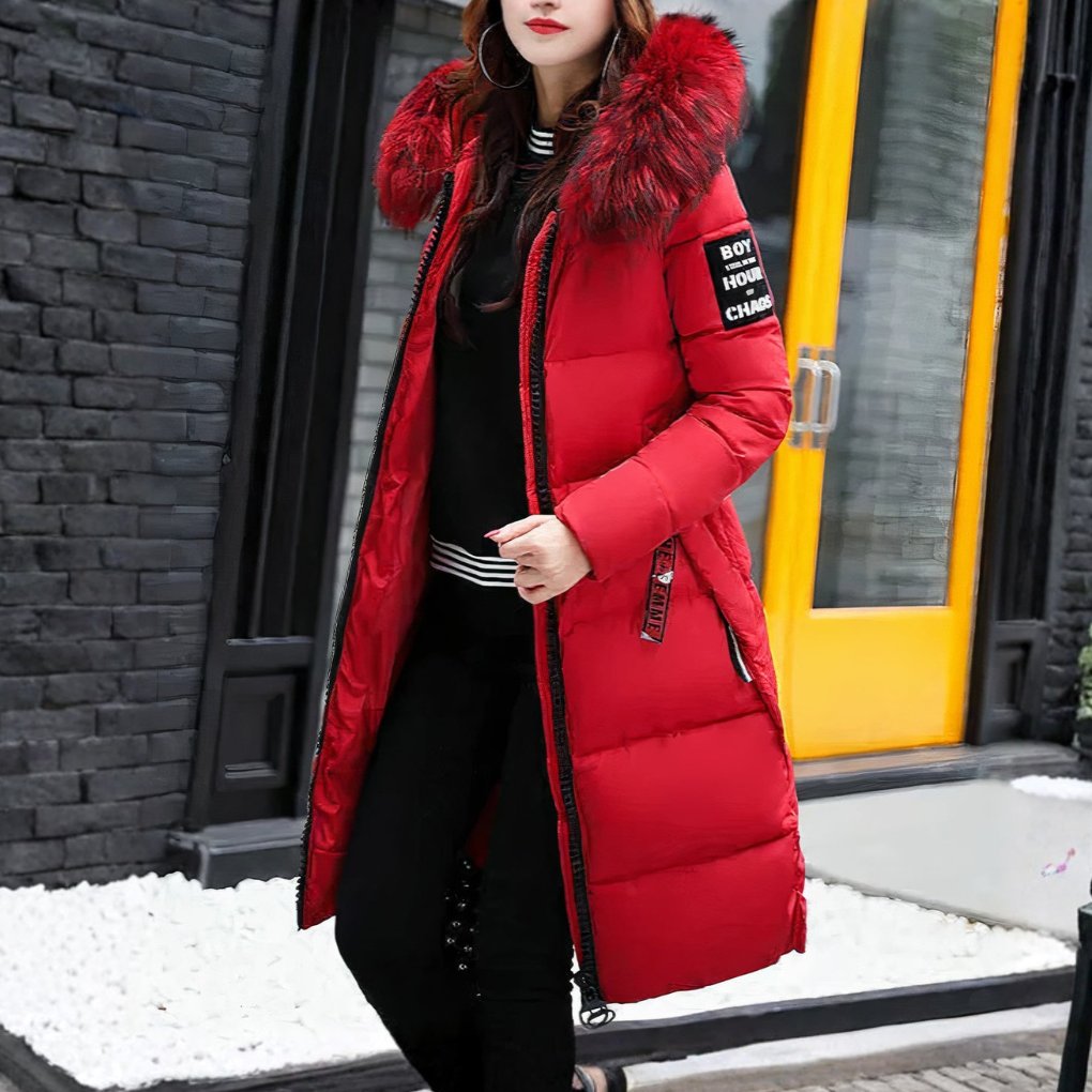 Women's Midi Puffer Coat - Red