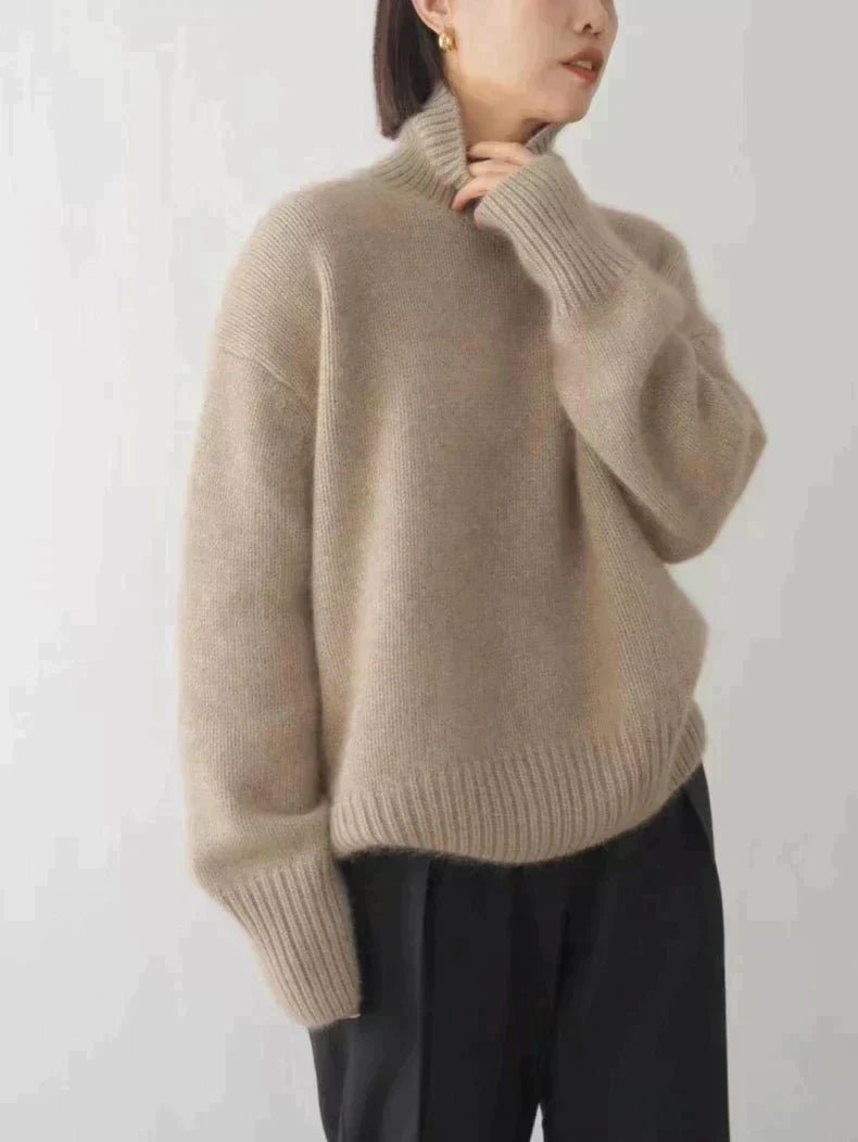 Women's Oversized Turtleneck Sweater - Khaki