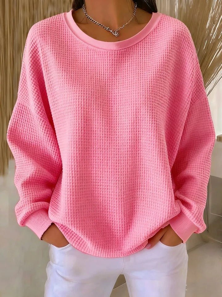 Women's Oversized Waffle Knit Sweater - Pink