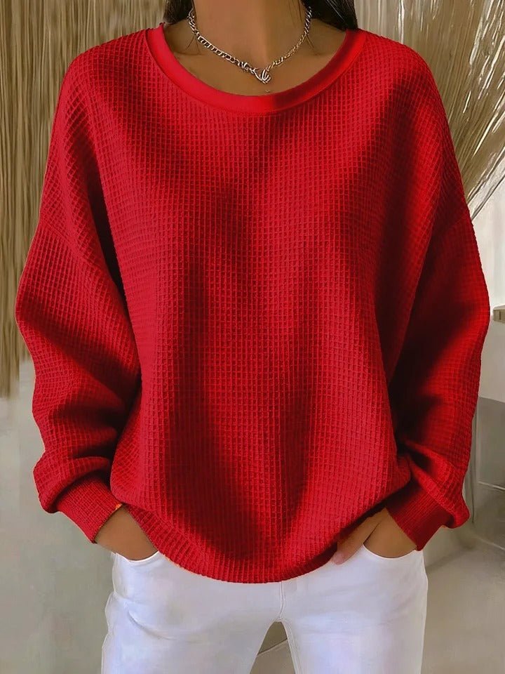 Women's Oversized Waffle Knit Sweater - Red