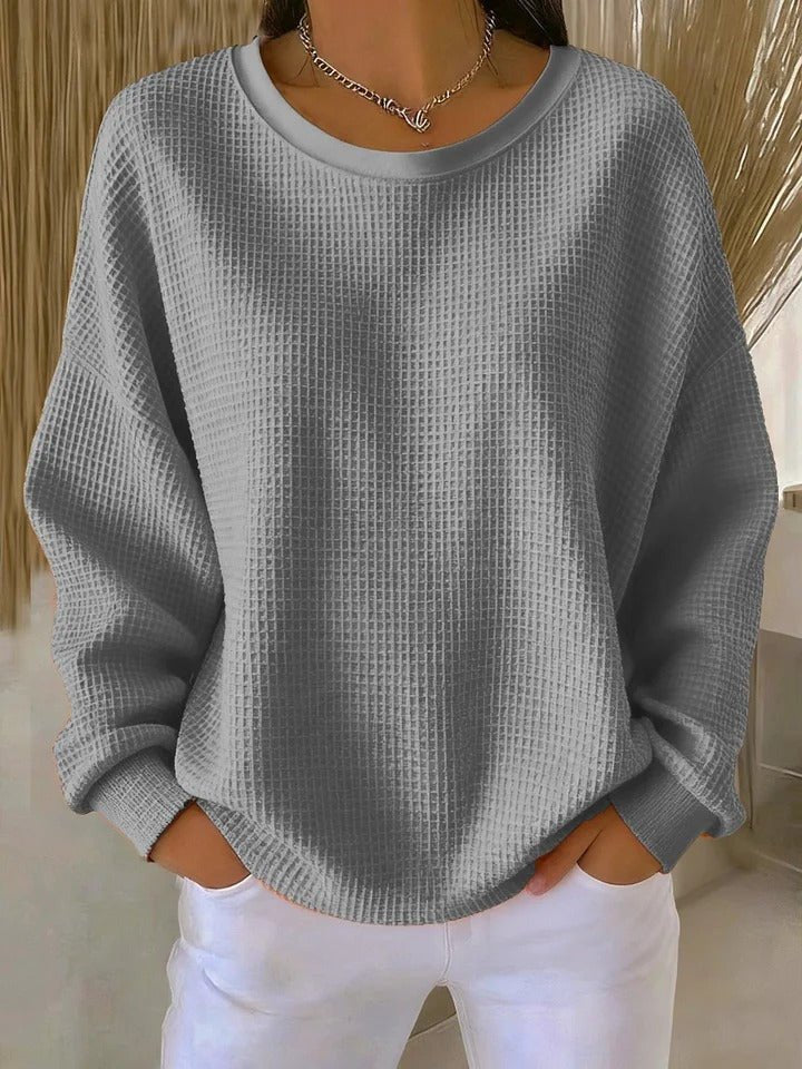 Women's Oversized Waffle Knit Sweater - Grey