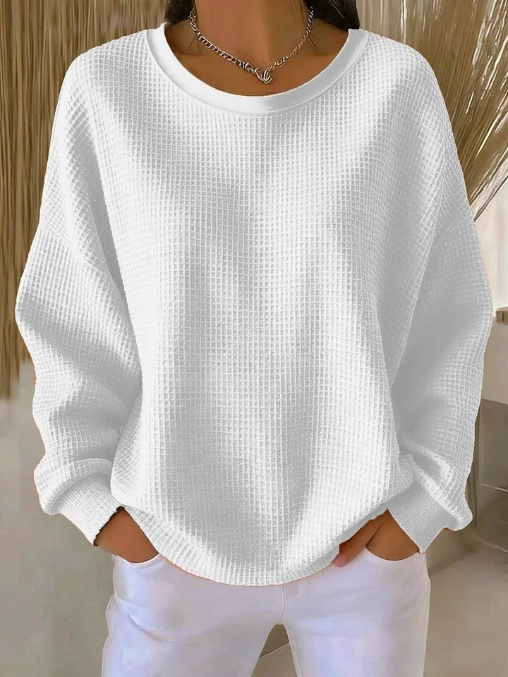 Women's Oversized Waffle Knit Sweater - White