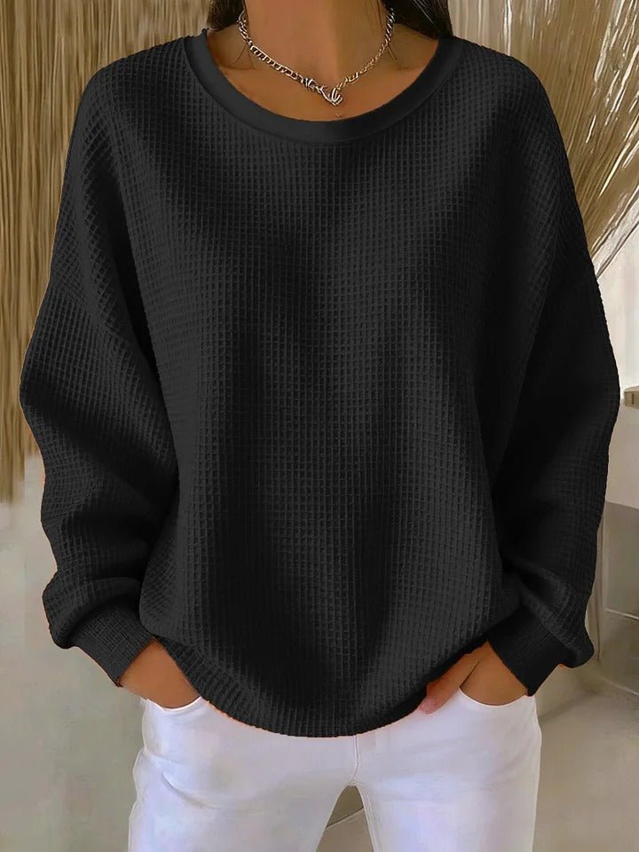 Women's Oversized Waffle Knit Sweater - Black