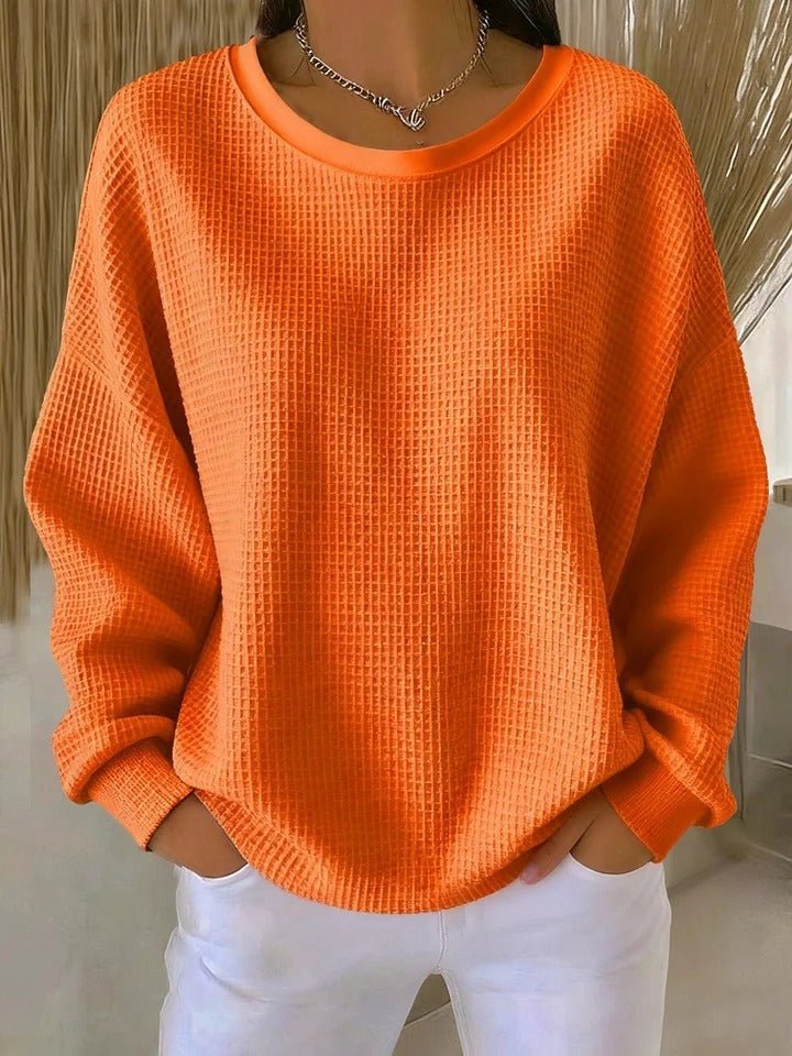Women's Oversized Waffle Knit Sweater - Orange