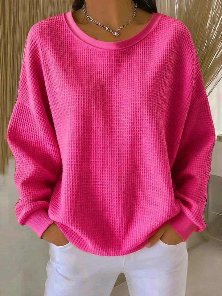 Women's Oversized Waffle Knit Sweater - Fuchsia