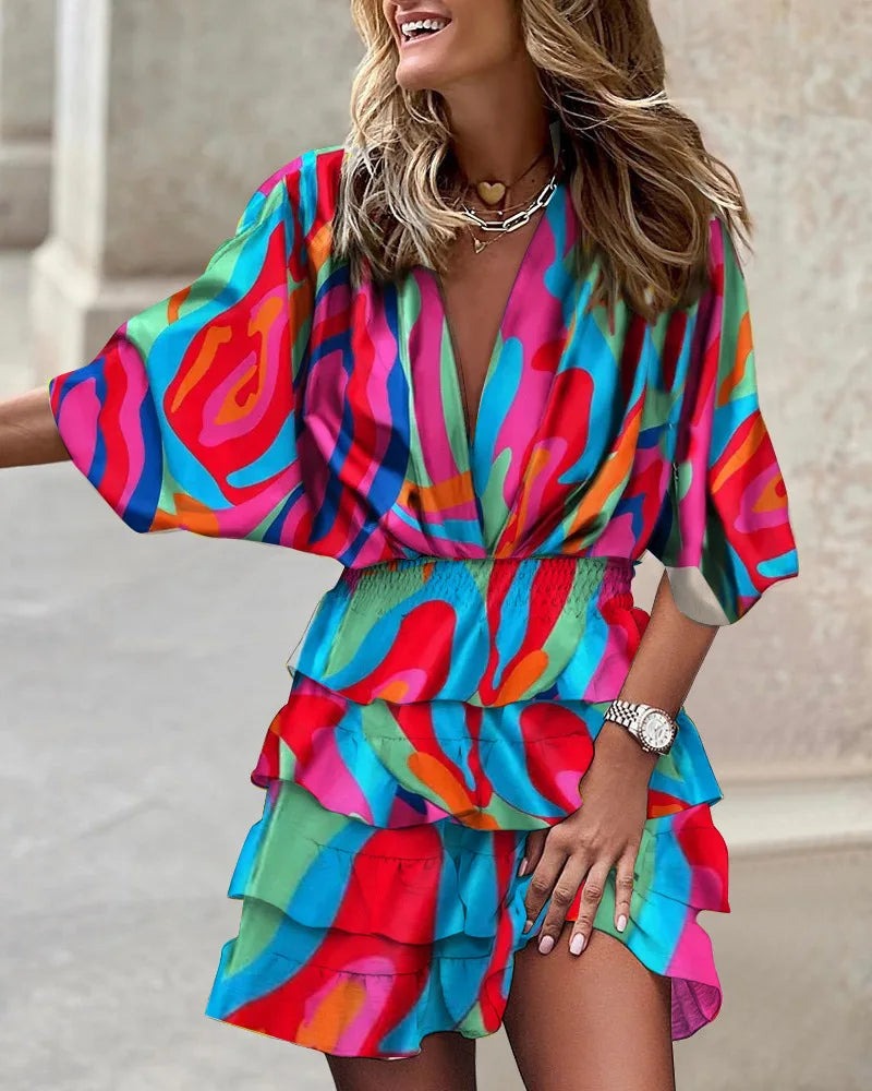 Floral Wrap Mini Dress - Multicolor