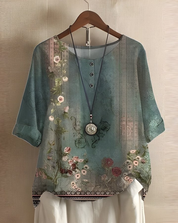 Women's Flowy Boho Blouse - Green