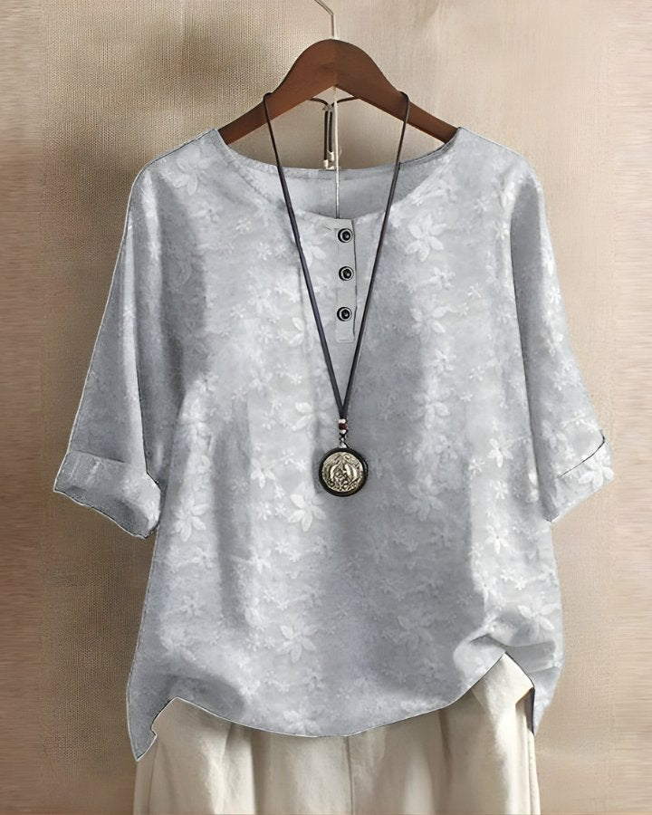 Women's Flowy Boho Blouse - Light Grey