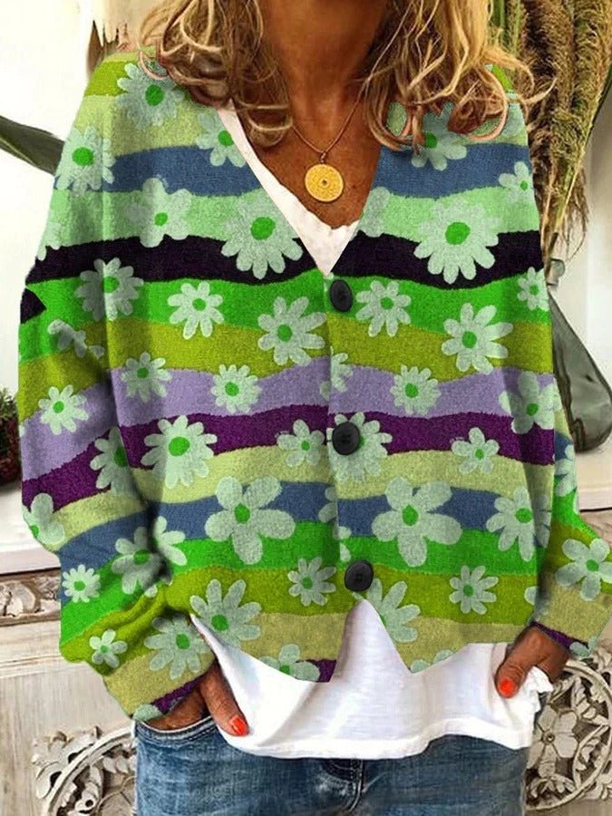 Women's Oversized Floral Cardigan - Green