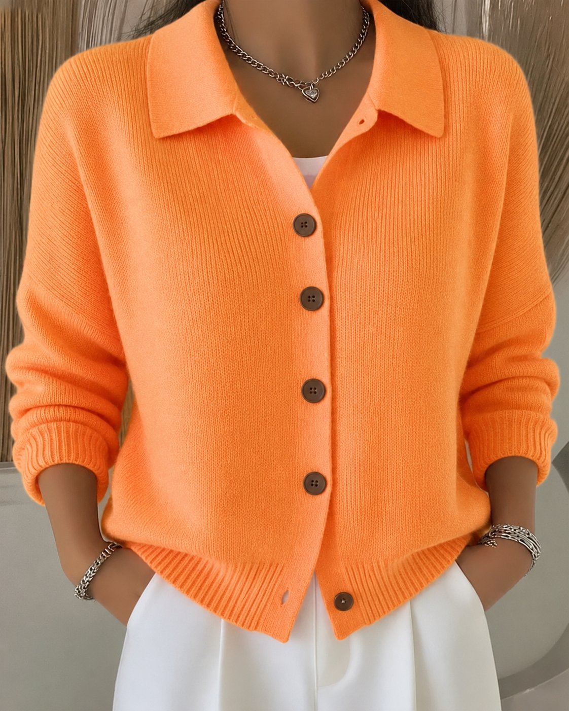 Women's Oversized Knit Cardigan - Orange