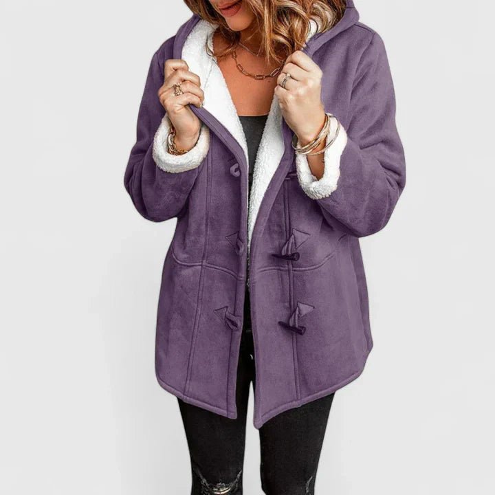 Women's Oversized Suede Duffle Winter Coat - Purple
