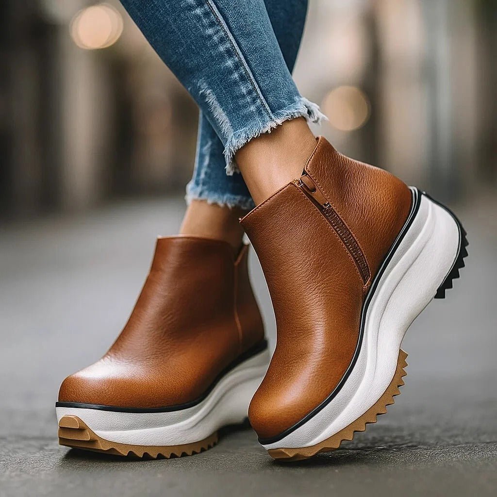 Women's Platform Ankle Boots - Brown