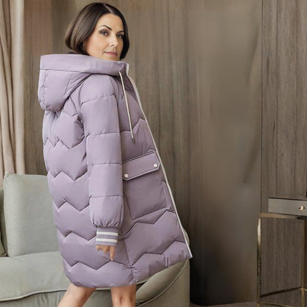 Women's Quilted Longline Puffer Coat - Purple