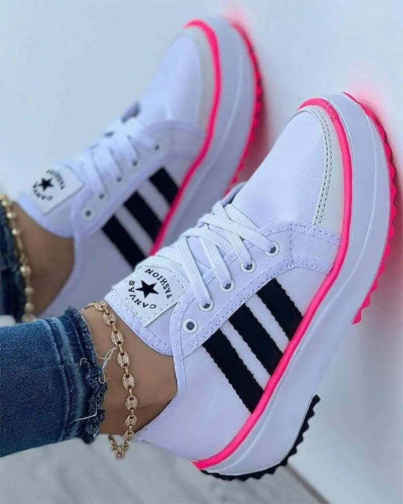Women's Striped Platform Sneakers - White