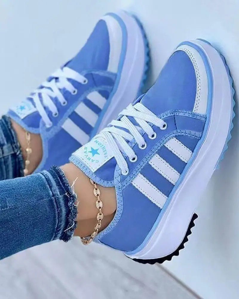 Women's Striped Platform Sneakers - Blue
