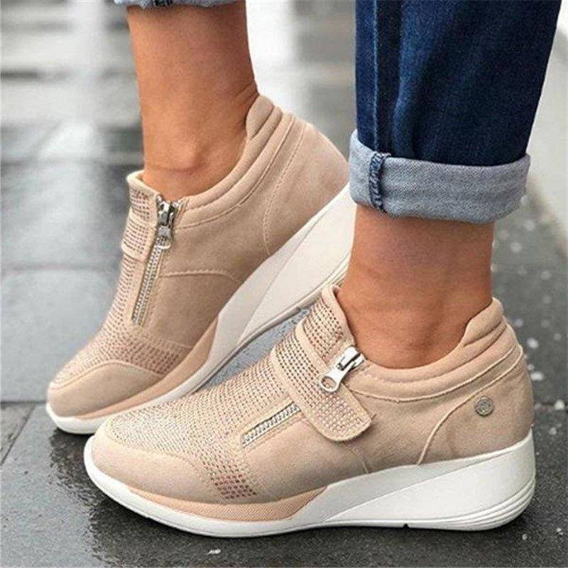 Women's Suede Wedge Sneakers - Beige