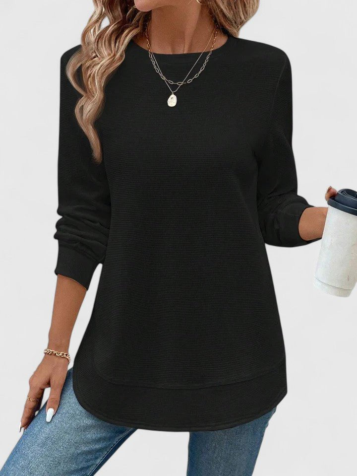 Women's Waffle Knit Tunic Sweatshirt - Black