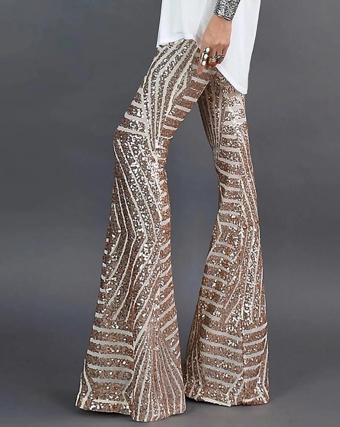 Quinn Women's Sequin Wide Leg Flare Trousers 1