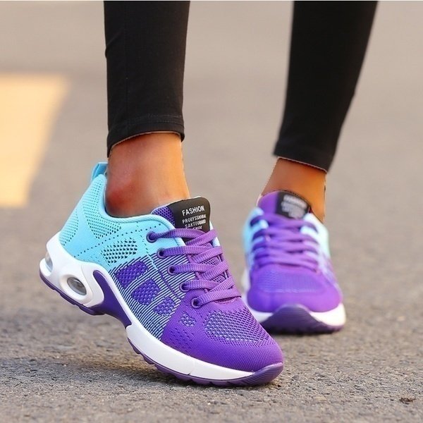 Women's Air-Cushion Running Sneakers - Turquoise/Purple