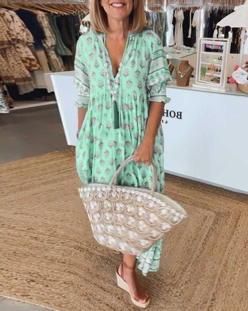 Boho Summer Midi Dress - Green