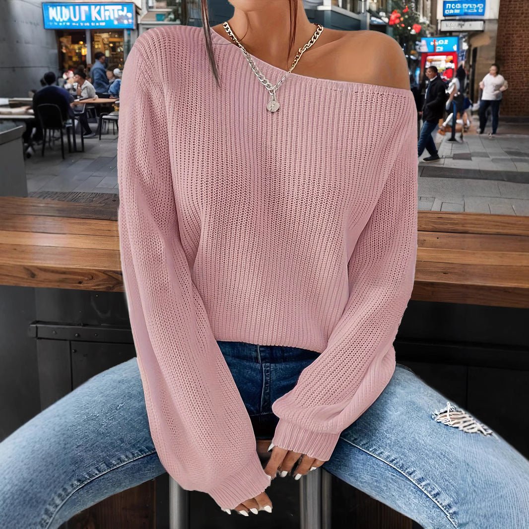 Women's Off-Shoulder Ribbed Sweater - Pink