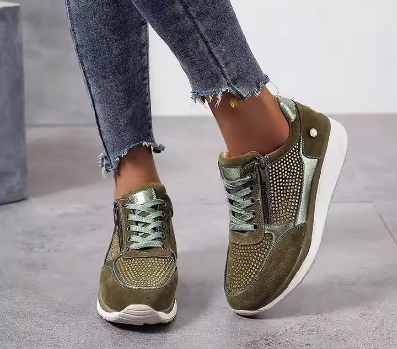 Women's Suede Wedge Sneakers - Green