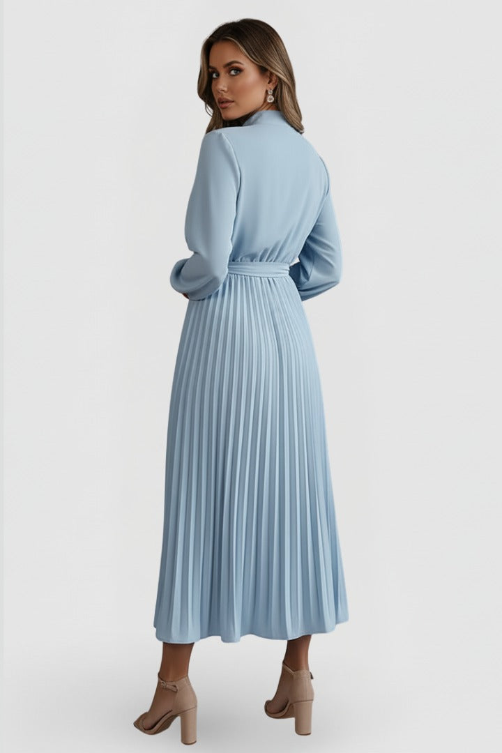 Pleated Long Sleeve Midi Dress