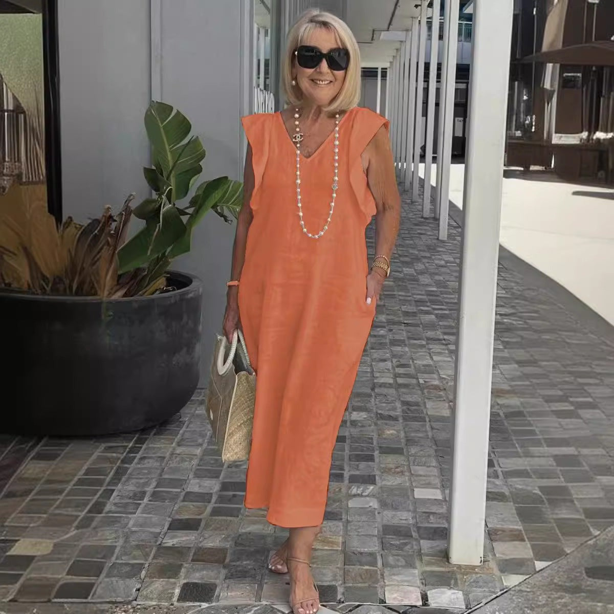Sleeveless Summer Dress - Orange