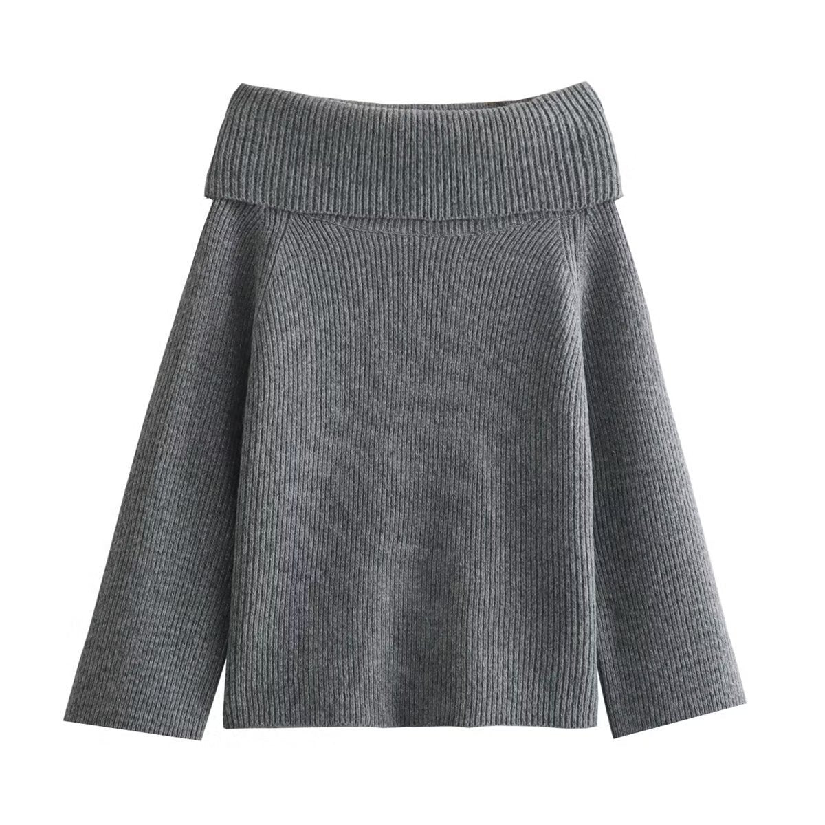 Women's Off-Shoulder Knit Sweater - Grey