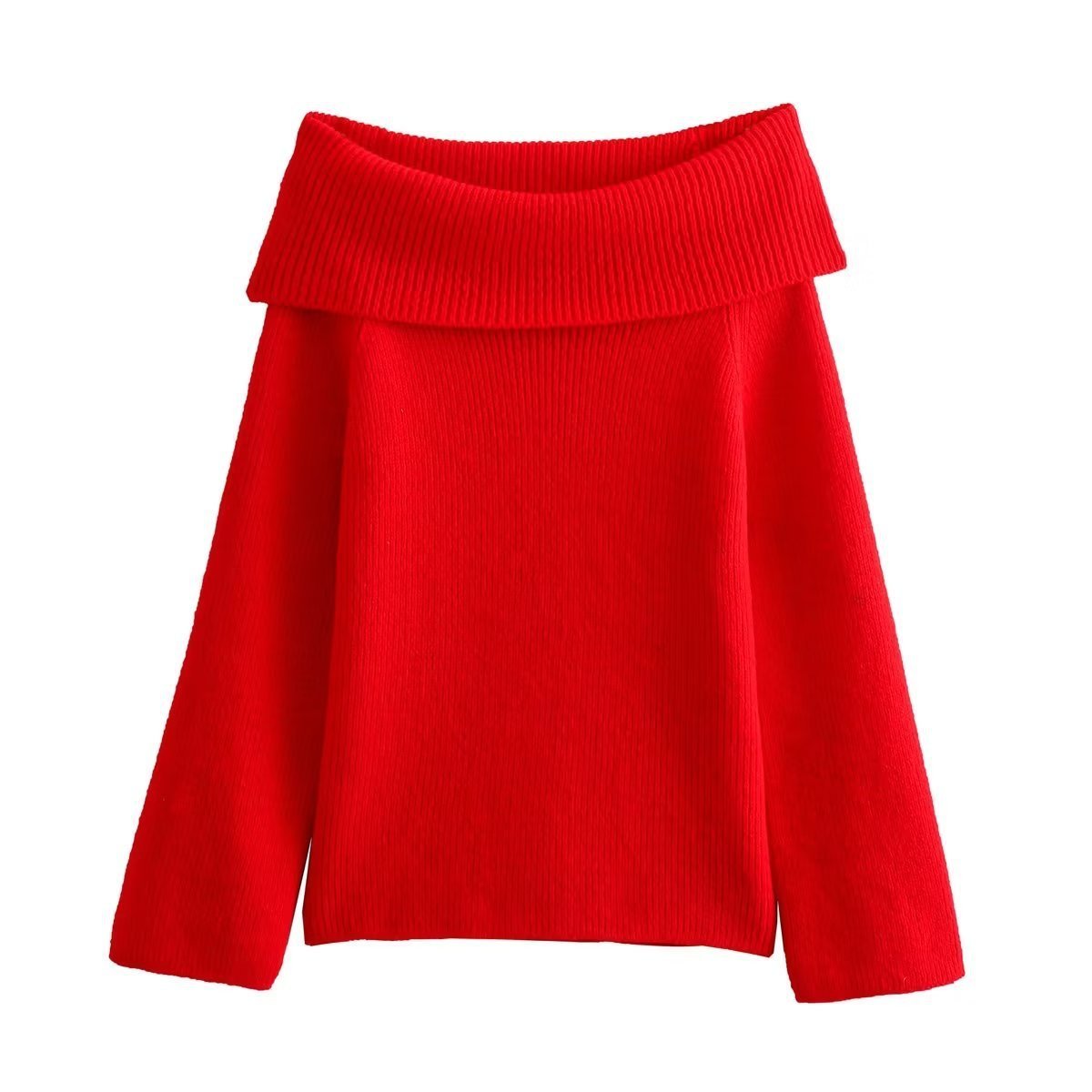 Women's Off-Shoulder Knit Sweater - Red