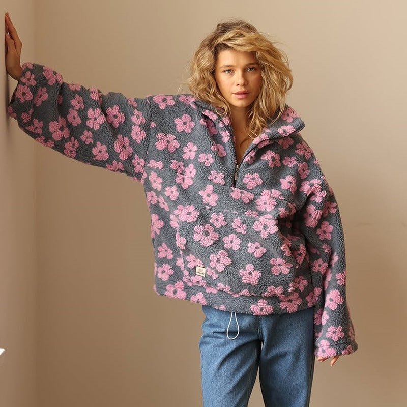 Women's Oversized Floral Sherpa Pullover