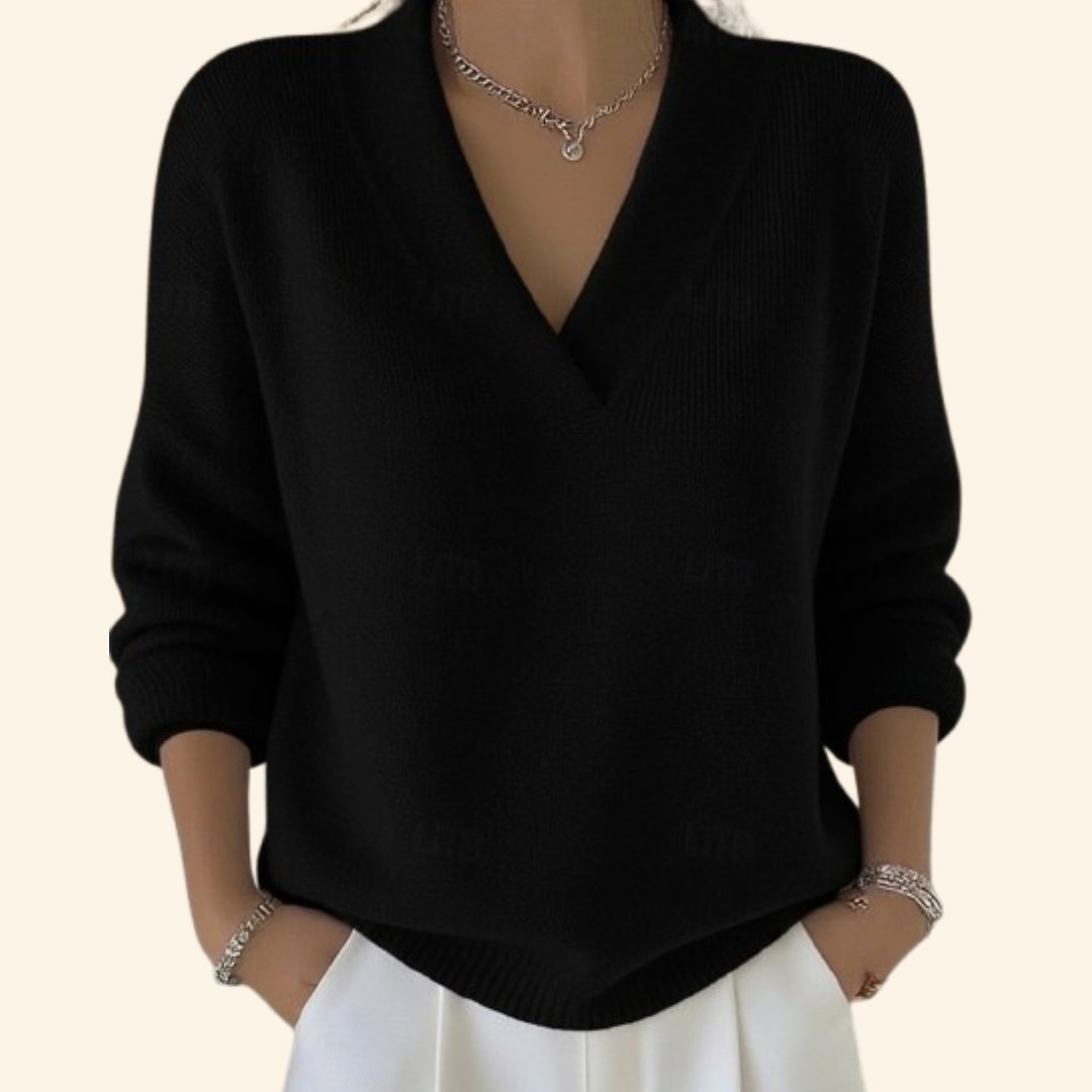 Women's Oversized V-Neck Sweater - Black