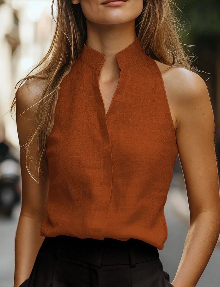 Women's Sleeveless Linen Halter Blouse - Orange