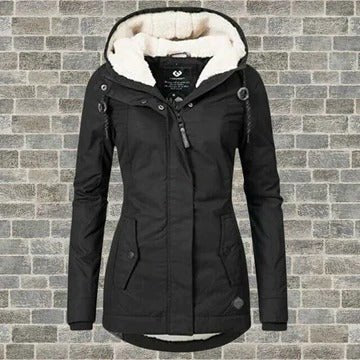 Women's Slim Hooded Parka Jacket - Black
