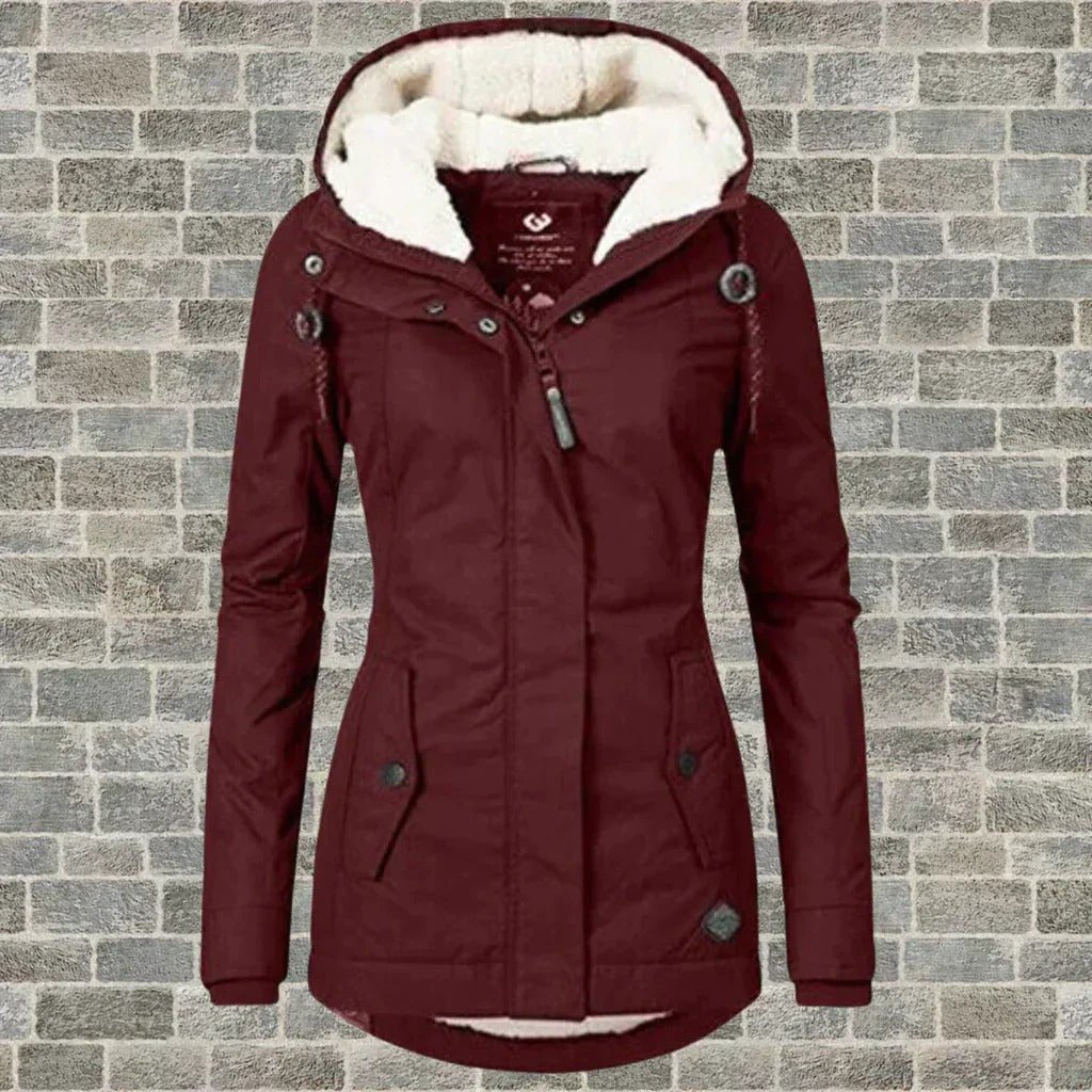 Women's Slim Hooded Parka Jacket - Red