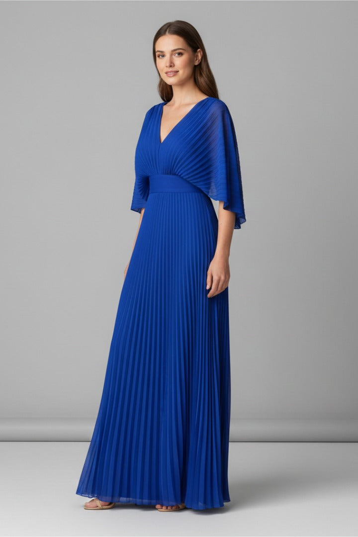 Pleated Kimono Sleeve Maxi Dress
